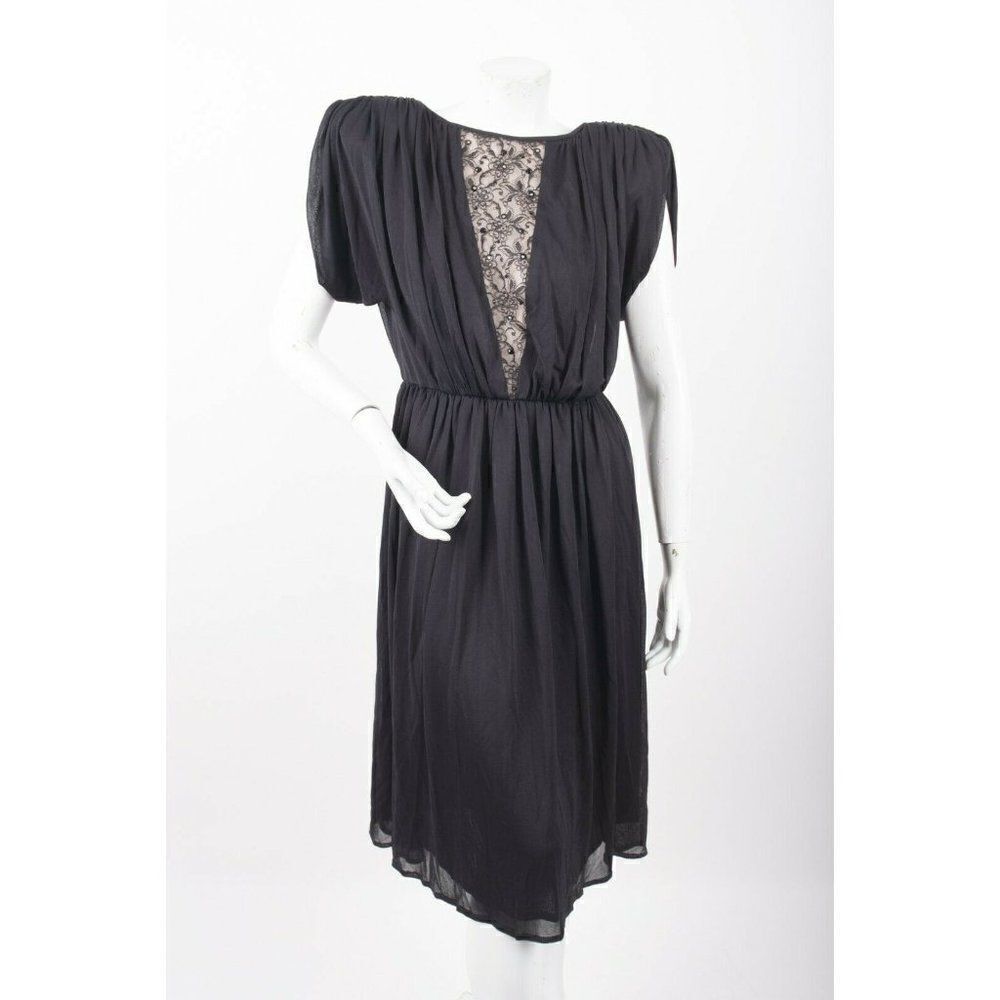 A.J. Bari Womans Vintage 1980s Blouson Dress Size 6 Black Lace Rhinestones Party